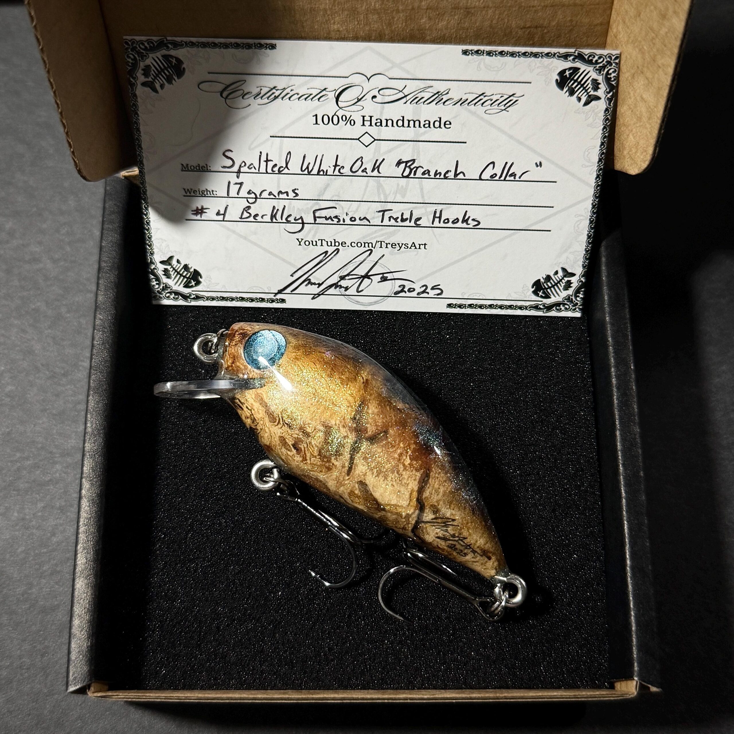 Handmade Wooden Fishing Lure – Spalted Oak Branch Collar - Image 8